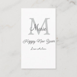 simple minimal happy new year monogram gray name  visitenkarte