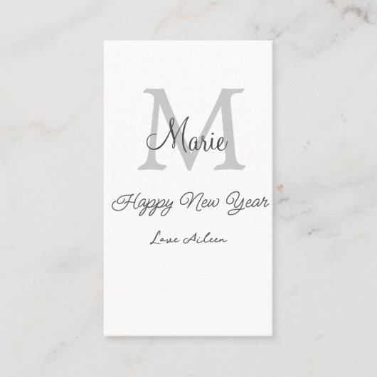 simple minimal happy new year monogram gray name visitenkarte (Vorderseite)