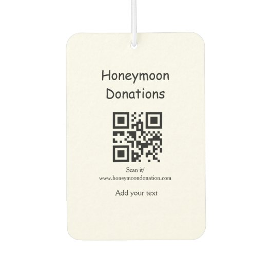 Simple minimal honeymoon donations wedding q r cod autolufterfrischer (Vorderseite)