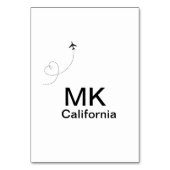 Simple minimal monogram add text travel plane phot tischnummer (Vorderseite)