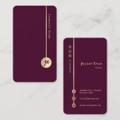 Simple Minimal Monogram Elegant Burgundy Wine Gold Visitenkarte (Vorne/Hinten)