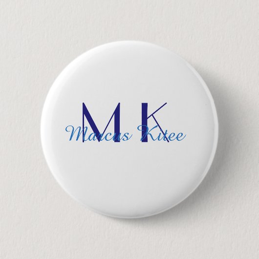 simple minimal monogram personalized name blue ret button (Vorderseite)