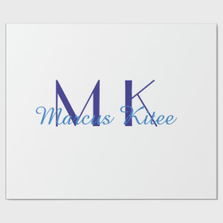 simple minimal monogram personalized name blue ret geschenkpapier