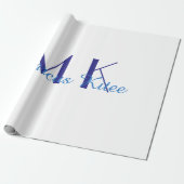 simple minimal monogram personalized name blue ret geschenkpapier (Ungerollt)