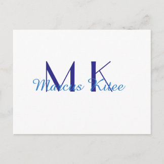 simple minimal monogram personalized name blue ret postkarte