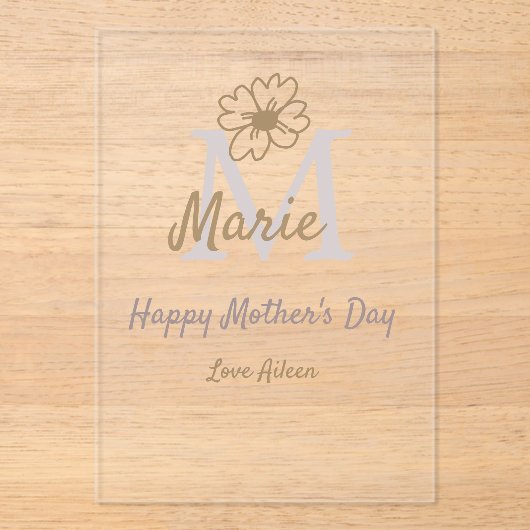 simple minimal mother's day monogram golden gray f acryleinladungen (Vorderseite)