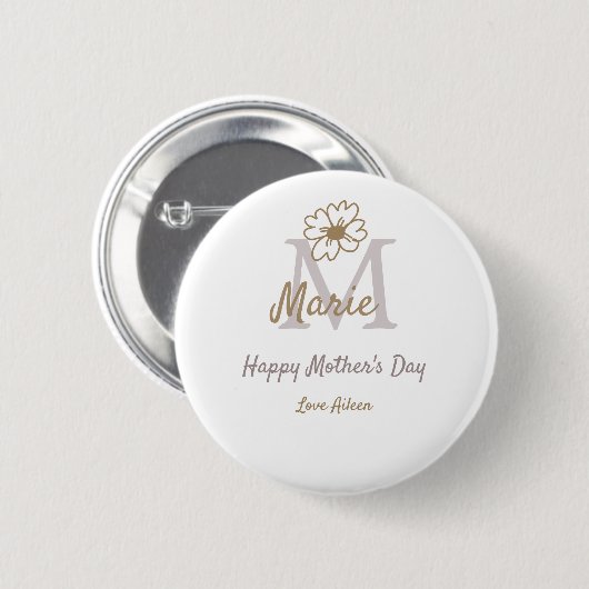 simple minimal mother's day monogram golden gray f button (Vorne & Hinten)