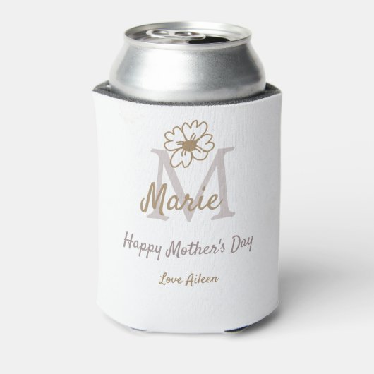 simple minimal mother's day monogram golden gray f dosenkühler (Kanne Rückseite)