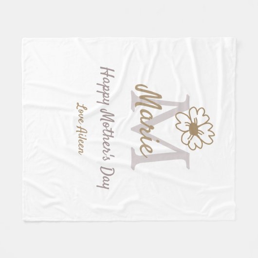 simple minimal mother's day monogram golden gray f fleecedecke (Vorderseite (Horizontal))