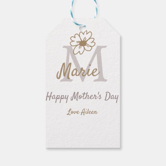 simple minimal mother's day monogram golden gray f geschenkanhänger (Rückseite)