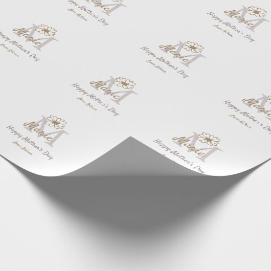 simple minimal mother's day monogram golden gray f geschenkpapier (Ecke)
