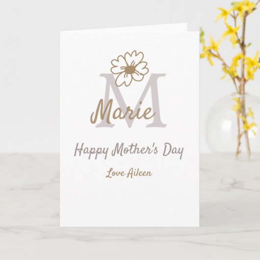simple minimal mother's day monogram golden gray f karte (Gelbe Blume)