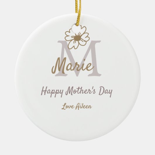 simple minimal mother's day monogram golden gray f keramik ornament (Vorne)