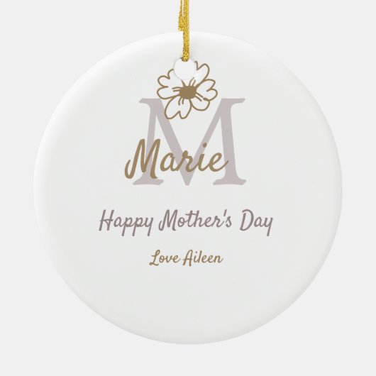 simple minimal mother's day monogram golden gray f keramik ornament (Hinten)