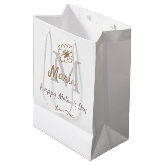 simple minimal mother's day monogram golden gray f mittlere geschenktüte (Vorderseite Schrägansicht)