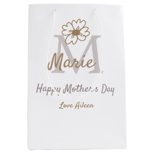 simple minimal mother's day monogram golden gray f mittlere geschenktüte (Vorderseite)