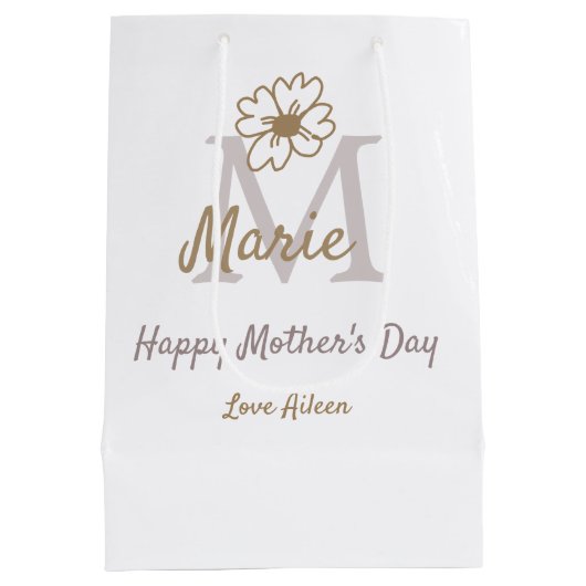 simple minimal mother's day monogram golden gray f mittlere geschenktüte (Rückseite)