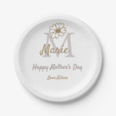 simple minimal mother's day monogram golden gray f pappteller (Vorderseite)