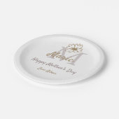 simple minimal mother's day monogram golden gray f pappteller (Schrägansicht)