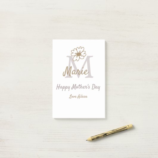 simple minimal mother's day monogram golden gray f post-it klebezettel (Auf Schreibtisch)