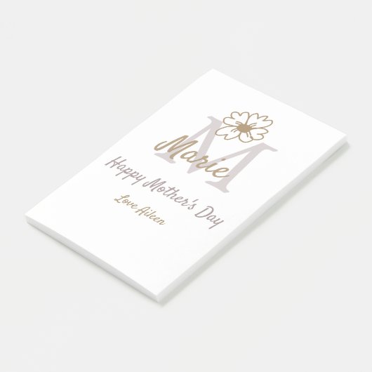 simple minimal mother's day monogram golden gray f post-it klebezettel (angewinkelt)