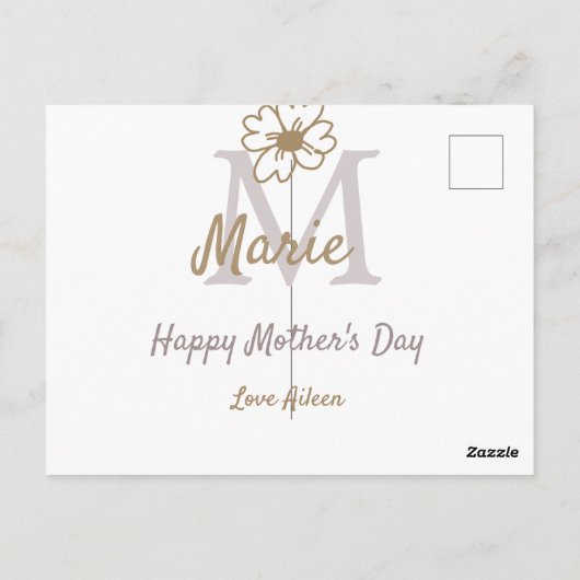 simple minimal mother's day monogram golden gray f postkarte (Rückseite)