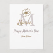 simple minimal mother's day monogram golden gray f postkarte (Vorderseite)