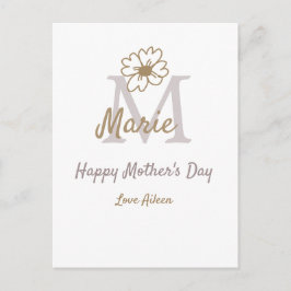 simple minimal mother's day monogram golden gray f postkarte