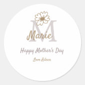 simple minimal mother's day monogram golden gray f runder aufkleber (Vorderseite)