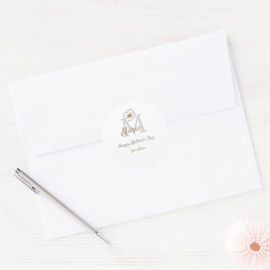 simple minimal mother's day monogram golden gray f runder aufkleber (Umschlag)