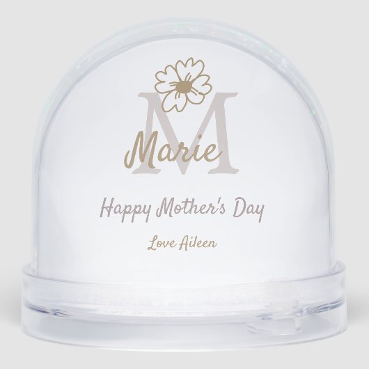 simple minimal mother's day monogram golden gray f schneekugeln (Rückseite)