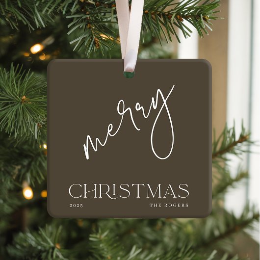 Simple Minimal Olive White Family Name Christmas Keramikornament