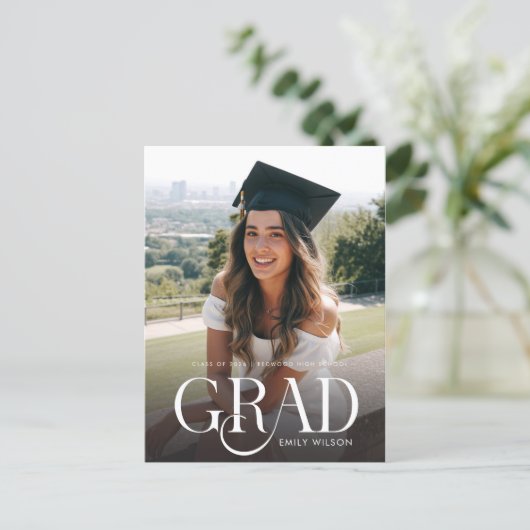 Simple Minimal Photo Modern Script Graduation Postkarte (Stehend Vorderseite)