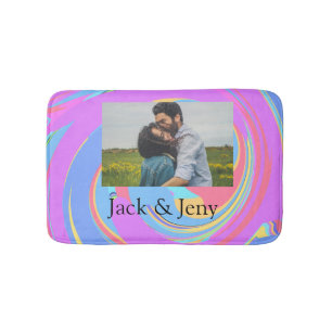Simple minimal pink blue watercoloradd name photo badematte