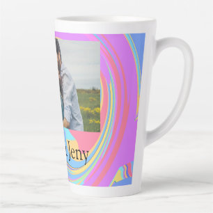 Simple minimal pink blue watercoloradd name photo  milchtasse