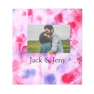 Simple minimal pink blue watercoloradd name photo notizblock