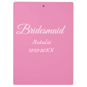 Simple minimal pink bridesmaid add name year text klemmbrett (Rückseite)