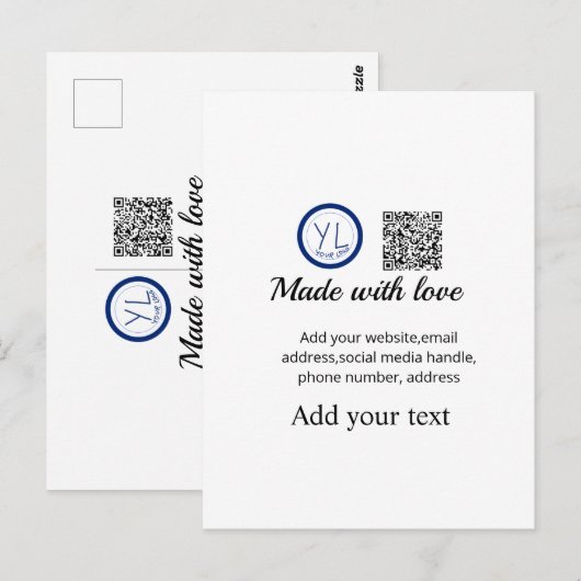 Simple minimal q r code add logo scan code name te postkarte (Vorne/Hinten)