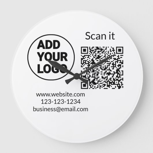 Simple minimal q r code add logo scan code name we große wanduhr (Vorderseite)