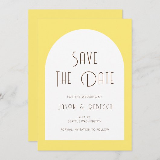 Simple Minimal Retro Yellow Save The Date Wedding Einladung (Vorne/Hinten)