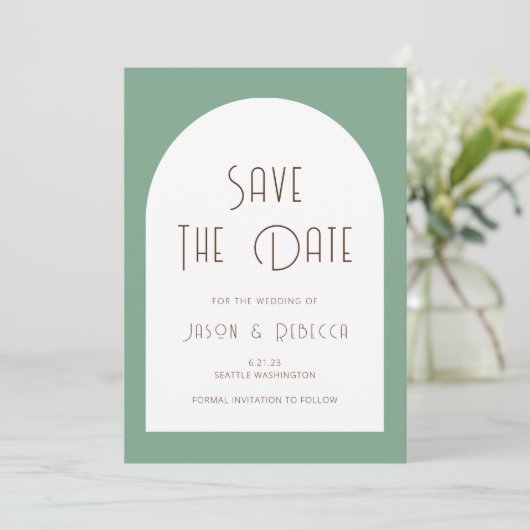 Simple Minimal Sage Green Save The Date Wedding Einladung (Stehend Vorderseite)