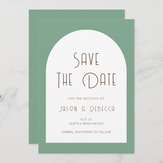Simple Minimal Sage Green Save The Date Wedding Einladung (Vorne/Hinten)