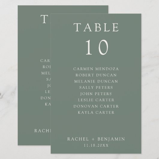 Simple Minimal Sage Green Wedding Seating Chart (Vorne/Hinten)
