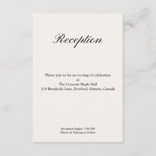 Simple Minimal Wedding Reception Begleitkarte (Vorderseite)