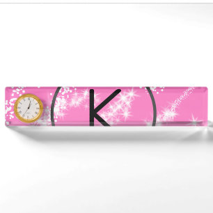 simple minimal white monogram pink glitter waterco namensplakette