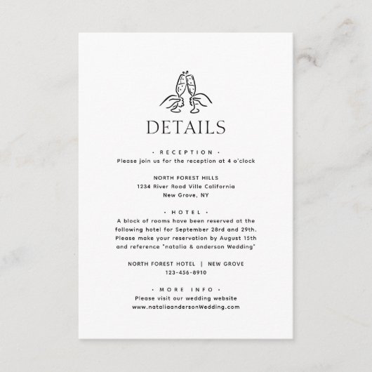 Simple Minimal Wine Cheers Wedding Details Begleitkarte (Vorderseite)