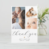 Simple Minimalist 3 Photo Collage Baptism Dankeskarte (Stehend Vorderseite)