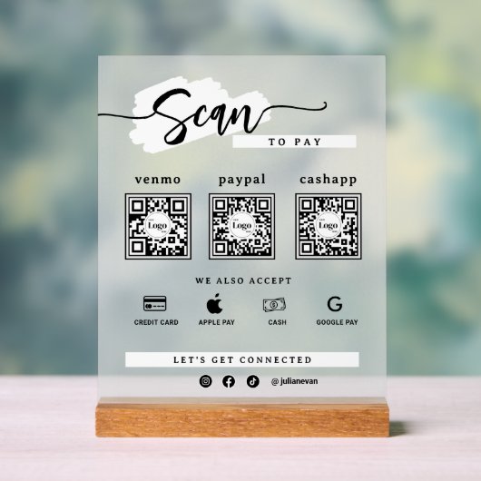 Simple Minimalist 3 Qr Code Scan To Pay Frosted Acrylschild (Neutral)