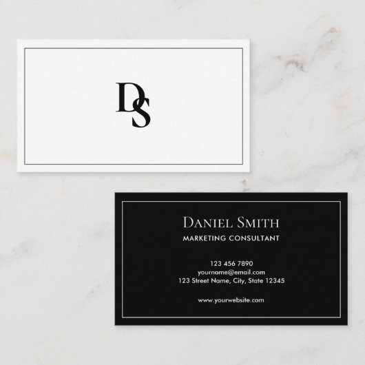 Simple Minimalist Black and White Monogram Visitenkarte (Vorne/Hinten)