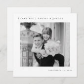 Simple Minimalist Black and White Wedding Photo Dankeskarte (Vorne/Hinten)